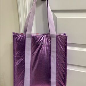 👜 Marc Jacobs Perfect Tote — Purple Metallic with Fruit-Print Interior